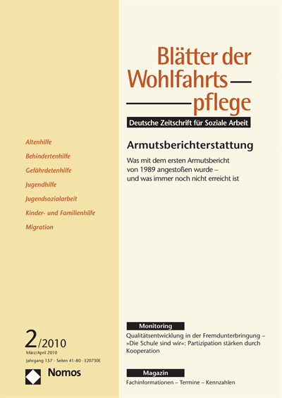 Cover der Ausgabe: Blätter der Wohlfahrtspflege (BdW) Jahrgang 157 (2010), Heft 2