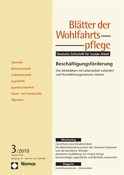 Cover der Ausgabe: Blätter der Wohlfahrtspflege (BdW) Jahrgang 157 (2010), Heft 3