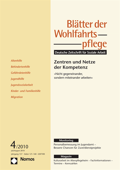 Cover der Ausgabe: Blätter der Wohlfahrtspflege (BdW) Jahrgang 157 (2010), Heft 4