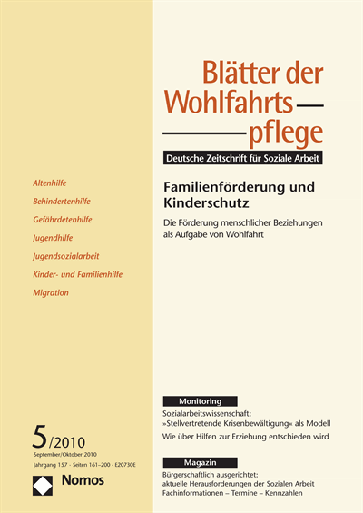 Cover der Ausgabe: Blätter der Wohlfahrtspflege (BdW) Jahrgang 157 (2010), Heft 5