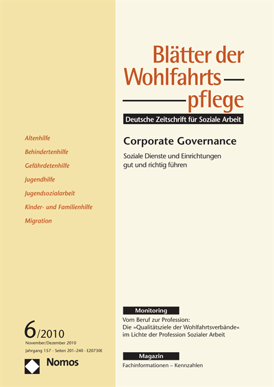 Cover der Ausgabe: Blätter der Wohlfahrtspflege (BdW) Jahrgang 157 (2010), Heft 6