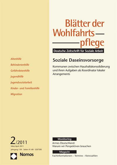 Cover der Ausgabe: Blätter der Wohlfahrtspflege (BdW) Jahrgang 158 (2011), Heft 2