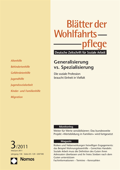 Cover der Ausgabe: Blätter der Wohlfahrtspflege (BdW) Jahrgang 158 (2011), Heft 3