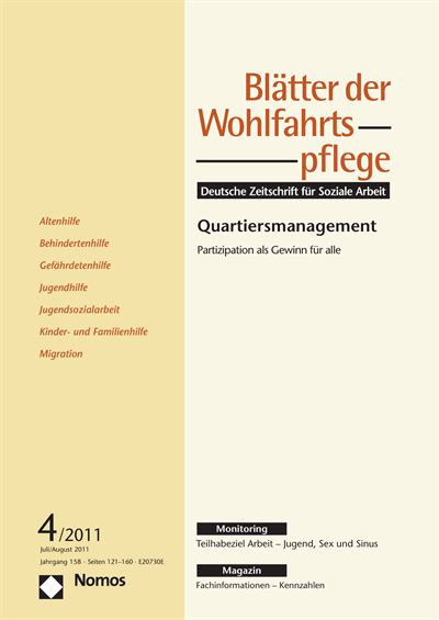 Cover der Ausgabe: Blätter der Wohlfahrtspflege (BdW) Jahrgang 158 (2011), Heft 4