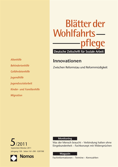 Cover der Ausgabe: Blätter der Wohlfahrtspflege (BdW) Jahrgang 158 (2011), Heft 5