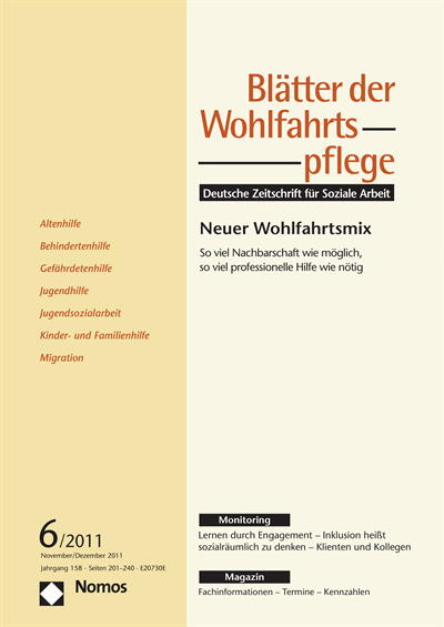 Cover der Ausgabe: Blätter der Wohlfahrtspflege (BdW) Jahrgang 158 (2011), Heft 6