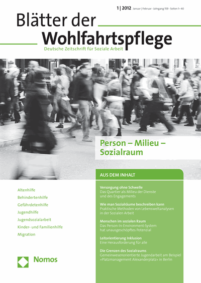 Cover der Ausgabe: Blätter der Wohlfahrtspflege (BdW) Jahrgang 159 (2012), Heft 1
