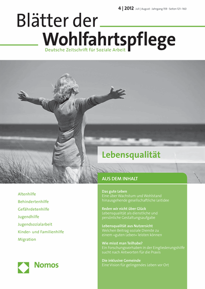 Cover der Ausgabe: Blätter der Wohlfahrtspflege (BdW) Jahrgang 159 (2012), Heft 4