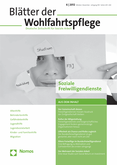 Cover der Ausgabe: Blätter der Wohlfahrtspflege (BdW) Jahrgang 159 (2012), Heft 6