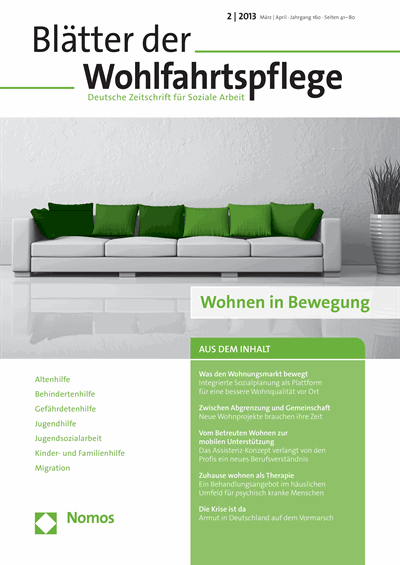 Cover der Ausgabe: Blätter der Wohlfahrtspflege (BdW) Jahrgang 160 (2013), Heft 2