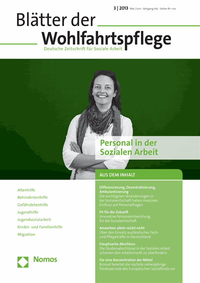 Cover der Ausgabe: Blätter der Wohlfahrtspflege (BdW) Jahrgang 160 (2013), Heft 3
