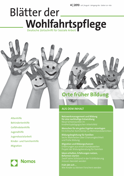 Cover der Ausgabe: Blätter der Wohlfahrtspflege (BdW) Jahrgang 160 (2013), Heft 4