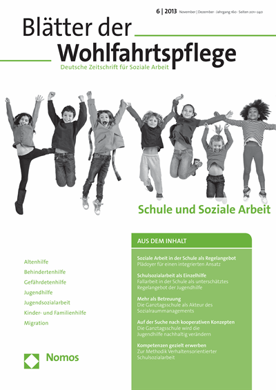 Cover der Ausgabe: Blätter der Wohlfahrtspflege (BdW) Jahrgang 160 (2013), Heft 6
