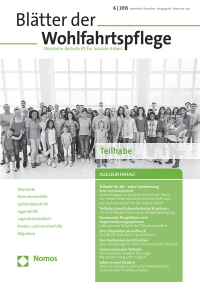 Cover der Ausgabe: Blätter der Wohlfahrtspflege (BdW) Jahrgang 162 (2015), Heft 6