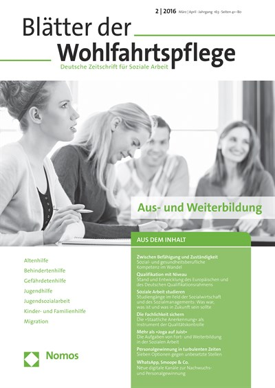 Cover der Ausgabe: Blätter der Wohlfahrtspflege (BdW) Jahrgang 163 (2016), Heft 2