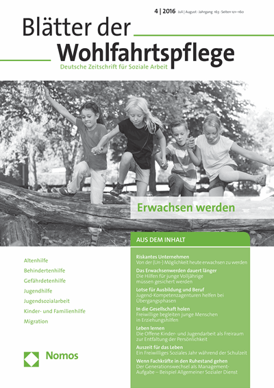 Cover der Ausgabe: Blätter der Wohlfahrtspflege (BdW) Jahrgang 163 (2016), Heft 4