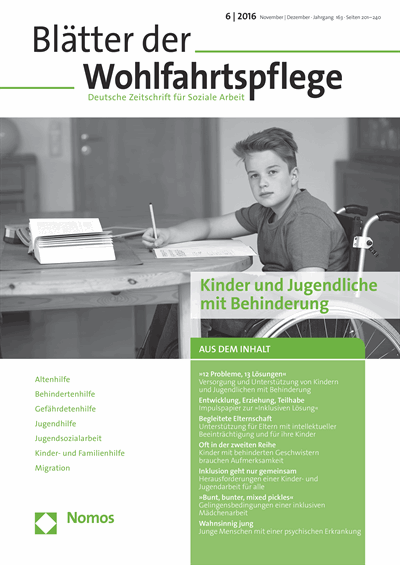 Cover der Ausgabe: Blätter der Wohlfahrtspflege (BdW) Jahrgang 163 (2016), Heft 6