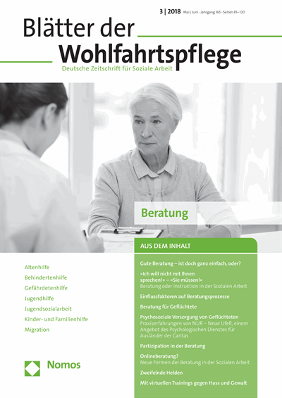 Cover der Ausgabe: Blätter der Wohlfahrtspflege (BdW) Jahrgang 165 (2018), Heft 3