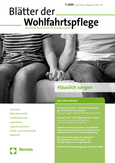 Cover der Ausgabe: Blätter der Wohlfahrtspflege (BdW) Jahrgang 167 (2020), Heft 1