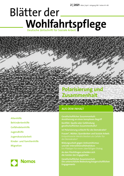Cover der Ausgabe: Blätter der Wohlfahrtspflege (BdW) Jahrgang 168 (2021), Heft 2