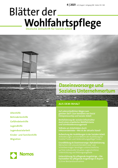Cover der Ausgabe: Blätter der Wohlfahrtspflege (BdW) Jahrgang 168 (2021), Heft 4