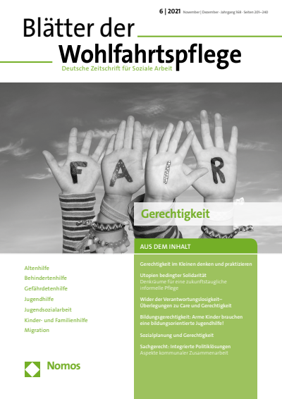 Cover der Ausgabe: Blätter der Wohlfahrtspflege (BdW) Jahrgang 168 (2021), Heft 6