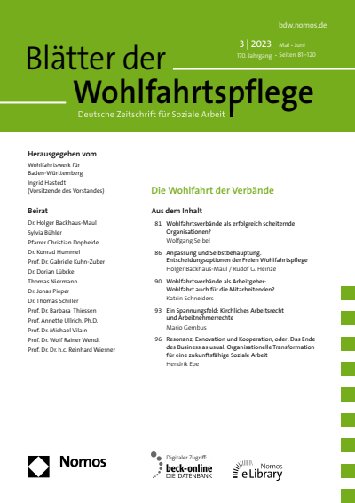 Cover der Ausgabe: Blätter der Wohlfahrtspflege (BdW) Jahrgang 170 (2023), Heft 3