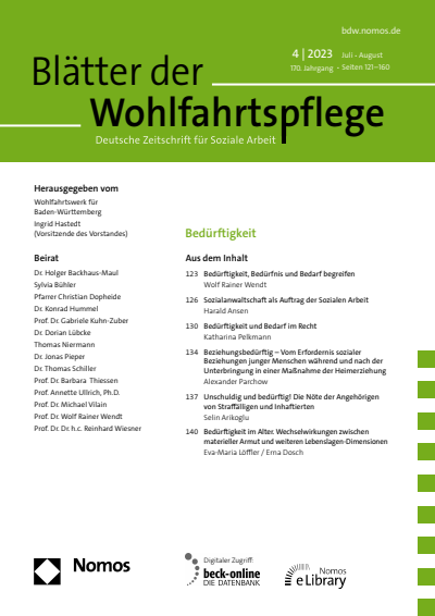 Cover der Ausgabe: Blätter der Wohlfahrtspflege (BdW) Jahrgang 170 (2023), Heft 4
