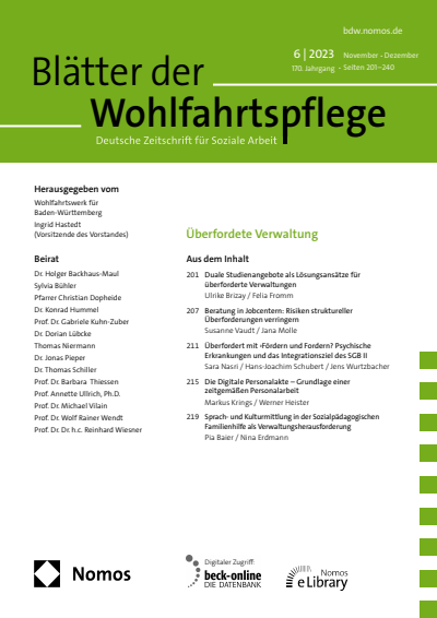 Cover der Ausgabe: Blätter der Wohlfahrtspflege (BdW) Jahrgang 170 (2023), Heft 6