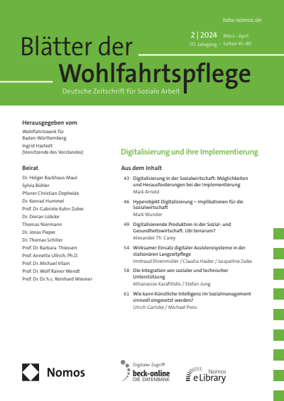 Cover der Ausgabe: Blätter der Wohlfahrtspflege (BdW) Jahrgang 171 (2024), Heft 2