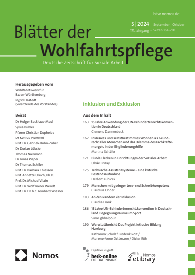 Cover der Ausgabe: Blätter der Wohlfahrtspflege (BdW) Jahrgang 171 (2024), Heft 5