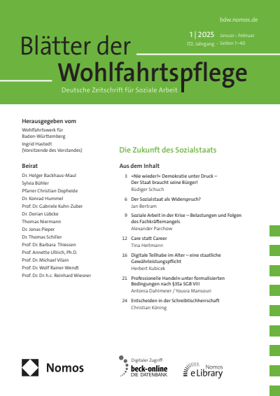 Cover der Ausgabe: Blätter der Wohlfahrtspflege (BdW) Jahrgang 172 (2025), Heft 1