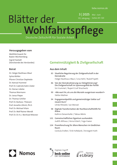 Cover of Volume: Blätter der Wohlfahrtspflege (BdW) Volume 172 (2025), Edition 3