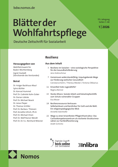 Cover der Ausgabe: Blätter der Wohlfahrtspflege (BdW) Jahrgang 173 (2026), Heft 1