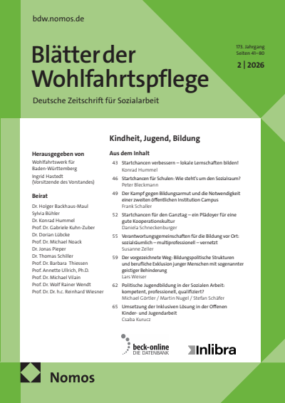 Cover der Ausgabe: Blätter der Wohlfahrtspflege (BdW) Jahrgang 173 (2026), Heft 2