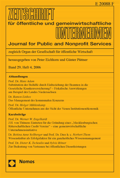 Cover of Volume: ZögU Zeitschrift für öffentliche und gemeinwirtschaftliche Unternehmen Volume 29 (2006), Edition 4