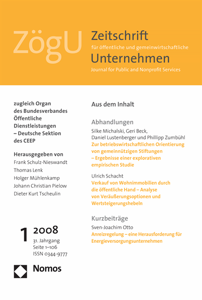 Cover der Ausgabe: ZögU Zeitschrift für öffentliche und gemeinwirtschaftliche Unternehmen Jahrgang 31 (2008), Heft 1