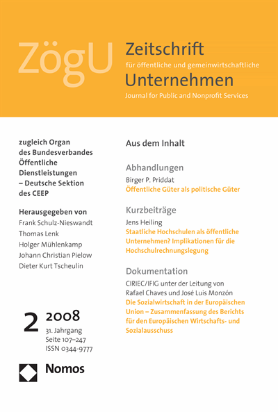 Cover der Ausgabe: ZögU Zeitschrift für öffentliche und gemeinwirtschaftliche Unternehmen Jahrgang 31 (2008), Heft 2