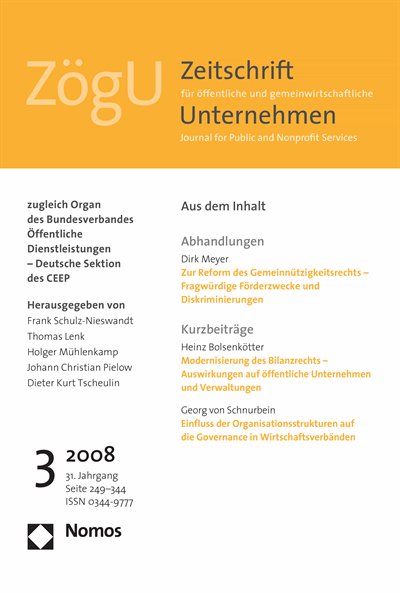 Cover der Ausgabe: ZögU Zeitschrift für öffentliche und gemeinwirtschaftliche Unternehmen Jahrgang 31 (2008), Heft 3