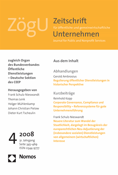 Cover der Ausgabe: ZögU Zeitschrift für öffentliche und gemeinwirtschaftliche Unternehmen Jahrgang 31 (2008), Heft 4