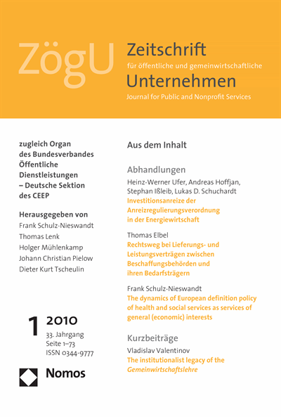 Cover der Ausgabe: ZögU Zeitschrift für öffentliche und gemeinwirtschaftliche Unternehmen Jahrgang 33 (2010), Heft 1