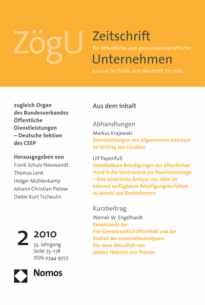 Cover der Ausgabe: ZögU Zeitschrift für öffentliche und gemeinwirtschaftliche Unternehmen Jahrgang 33 (2010), Heft 2