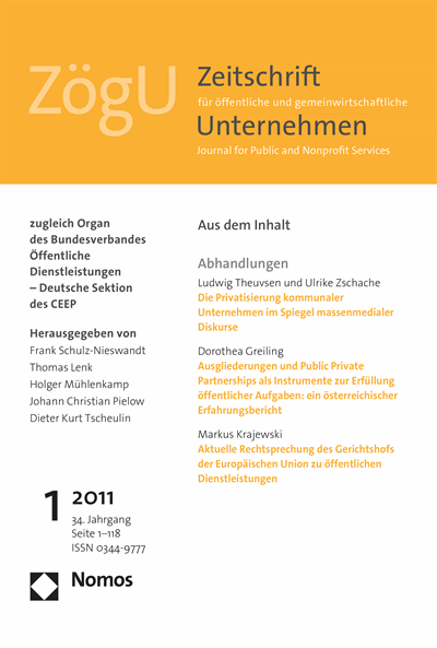 Cover der Ausgabe: ZögU Zeitschrift für öffentliche und gemeinwirtschaftliche Unternehmen Jahrgang 34 (2011), Heft 1