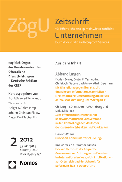Cover der Ausgabe: ZögU Zeitschrift für öffentliche und gemeinwirtschaftliche Unternehmen Jahrgang 35 (2012), Heft 2