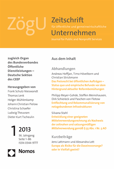 Cover der Ausgabe: ZögU Zeitschrift für öffentliche und gemeinwirtschaftliche Unternehmen Jahrgang 36 (2013), Heft 1