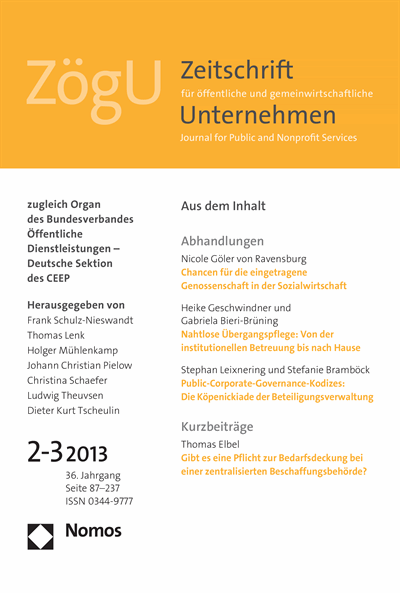 Cover der Ausgabe: ZögU Zeitschrift für öffentliche und gemeinwirtschaftliche Unternehmen Jahrgang 36 (2013), Heft 2-3