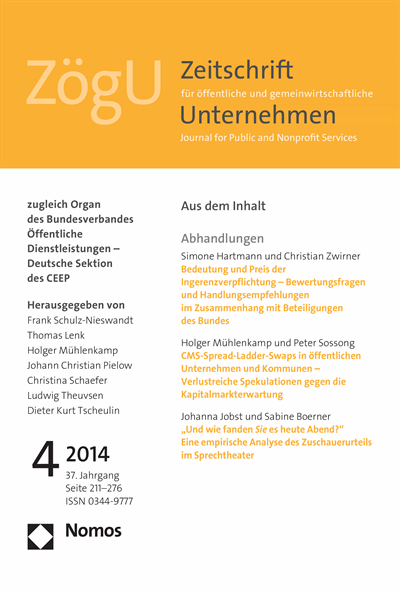 Cover der Ausgabe: ZögU Zeitschrift für öffentliche und gemeinwirtschaftliche Unternehmen Jahrgang 37 (2014), Heft 4