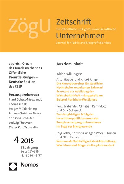 Cover of Volume: ZögU Zeitschrift für öffentliche und gemeinwirtschaftliche Unternehmen Volume 38 (2015), Edition 4