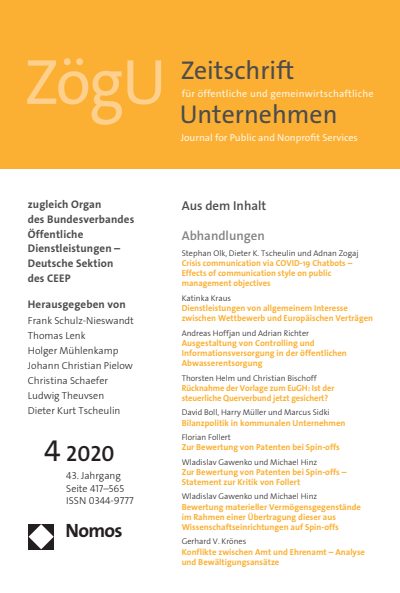 Cover der Ausgabe: ZögU Zeitschrift für öffentliche und gemeinwirtschaftliche Unternehmen Jahrgang 43 (2020), Heft 4