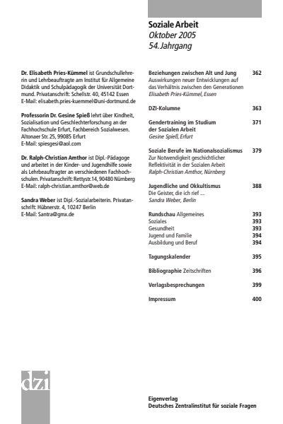 Cover of Volume: Soziale Arbeit Volume 54 (2005), Edition 10